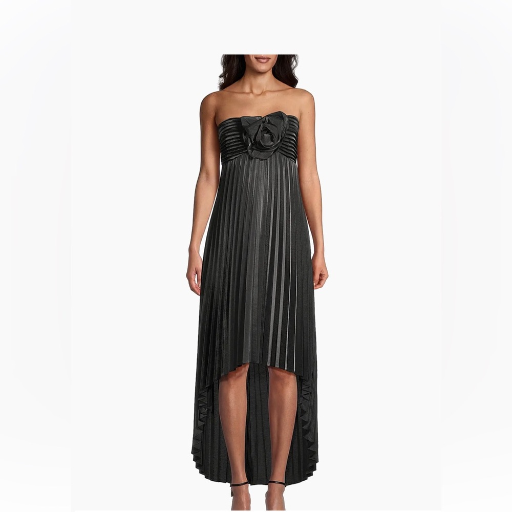 One33 Social Rosette Pleated Strapless High-Low Midi Dress NWT